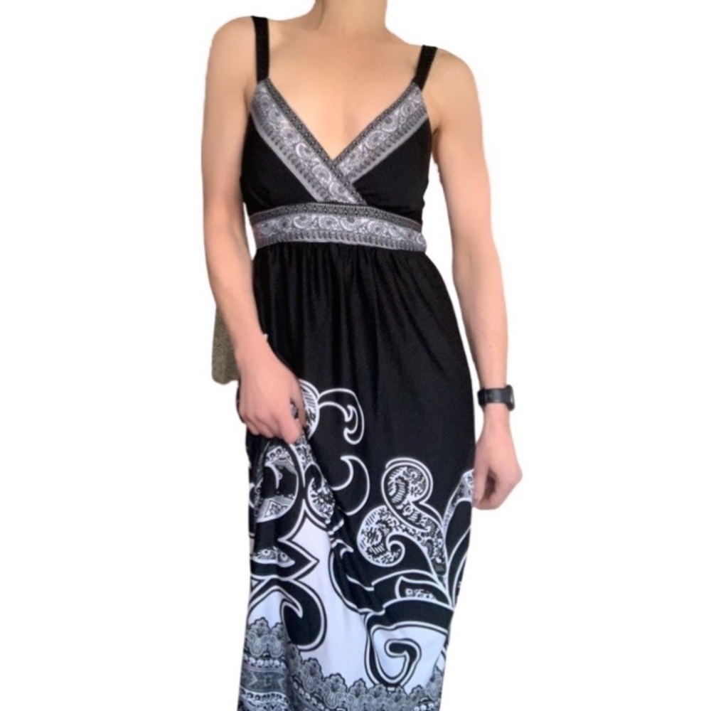 Olivia Matthews Black White Boho Aztec Maxi Dress Size Medium - Picture 4 of 12